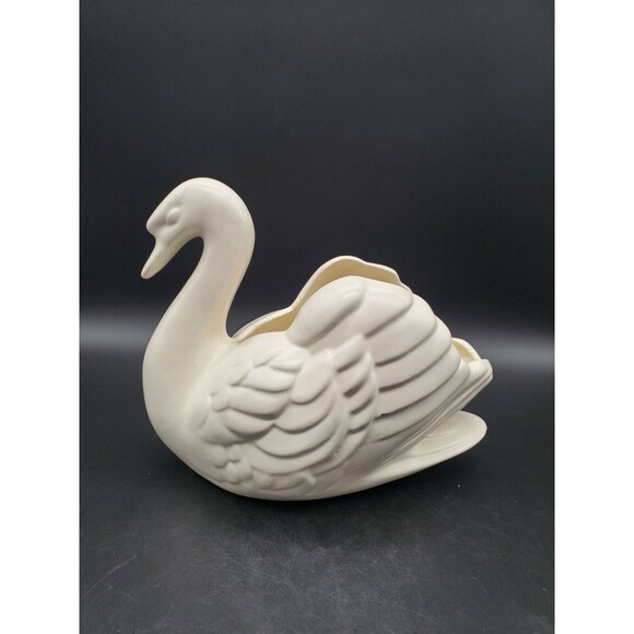Mid-Century Modern Large Swan Planter 7" Tall Bisque Color Ceramic - Picture 6 of 12